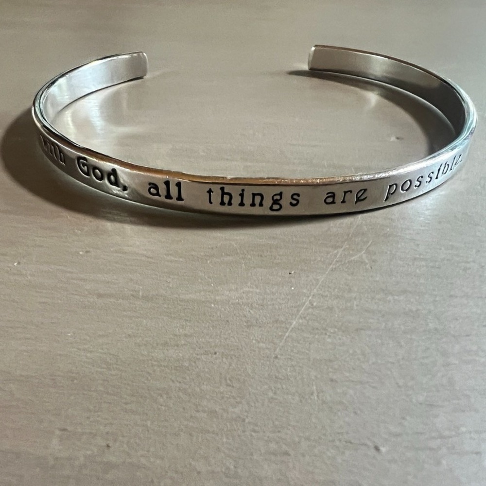 Silver Christian Cuff Bracelet With God All Things Are Possible‎ Mark 10:27 Hope